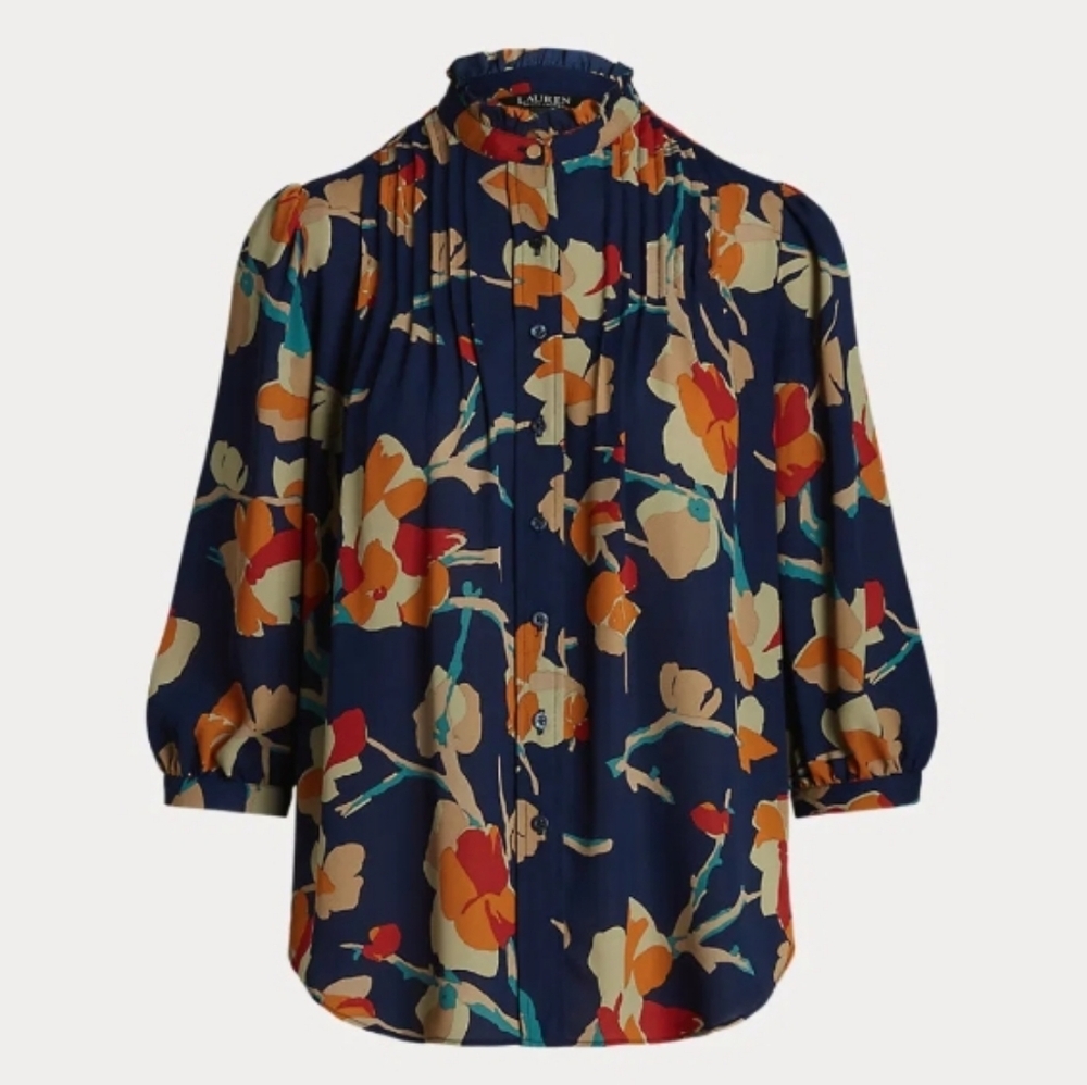 Lauren Ralph Lauren (Sz 2X) Multicolor Floral Button Down Puff Sleeve (NEW-NWT)